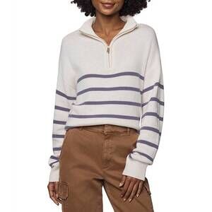 NEW SPLENDID georgie stripe quarter zip sweater in oak/eggplant